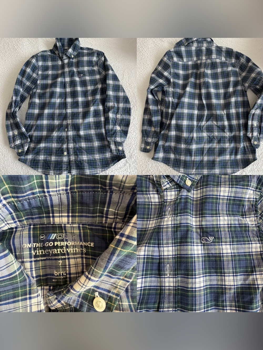 Vineyard Vines Boys 7 On-The-Go brrr Plaid Performance Button Down 1x wear